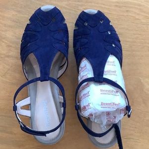Sandals by BeautiFeel. Navy with beige suede on side. Size 39 (8.5-9) Like new
